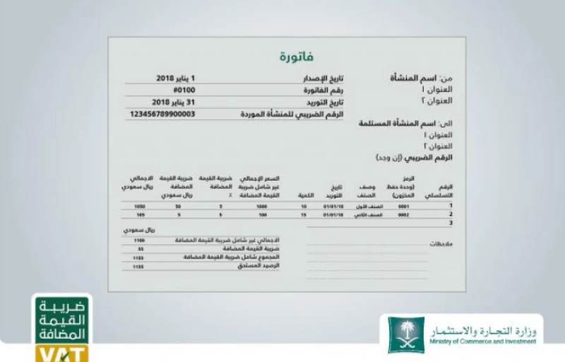 نموذج فاتورة ضريبة القيمة المضافة