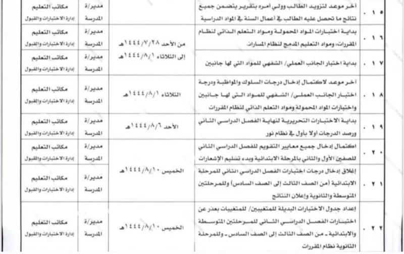 موعد الاختبارات النهائية