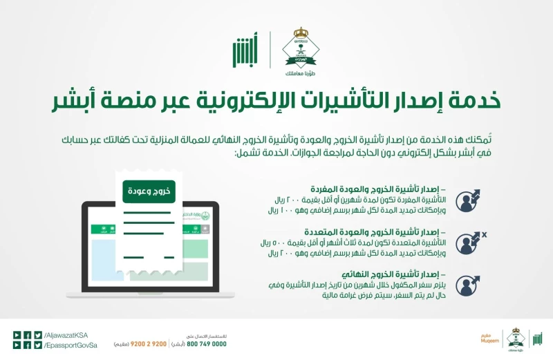 تأشيرة خروج وعودة أبشر السعودية